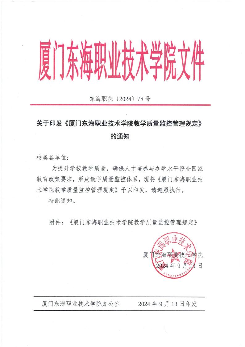 東海職院〔2024〕78號 關于印發《廈門東海職業技術學院教學質量監控管理規定》的通知_00.jpg