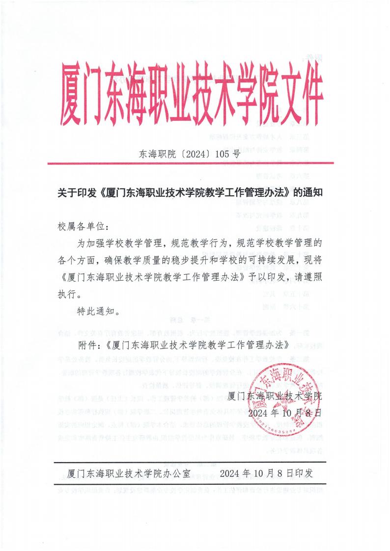 東海職院〔2024〕105號 關于印發《廈門東海職業技術學院教學工作管理辦法》的通知_00.jpg