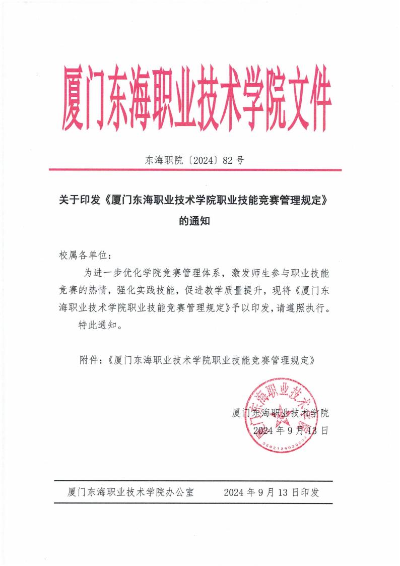 東海職院〔2024〕82號 關于印發《廈門東海職業技術學院職業技能競賽管理規定》的通知_00.jpg